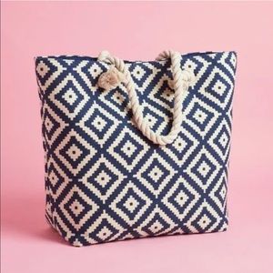 Summer & Rose Navy Diamond Geo Canvas Tote Beach Bag